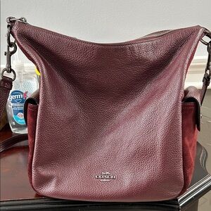 Coach Edie Deep Red / Burgundy Leather & Suede Shoulder Bag